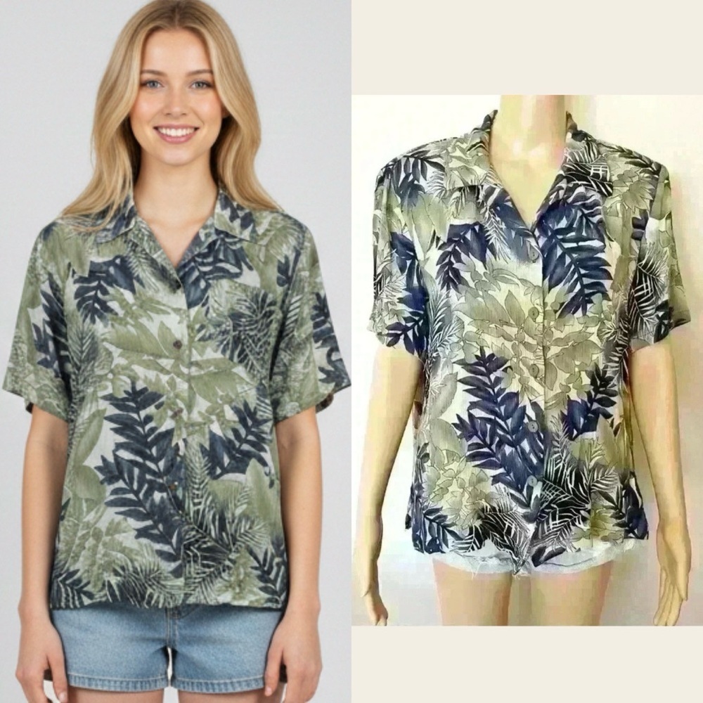 Vintage oversized Pattern Hawaiian floral short sleeves button down blouse/shirt